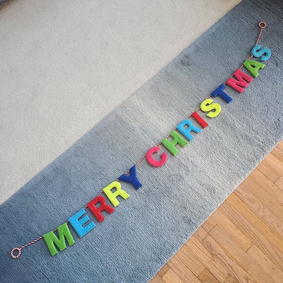 Vintage Other - Colorful Felt Merry Christmas Banner Garland On Cord Holiday Decoration